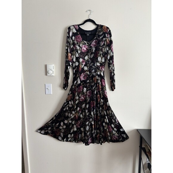 VTG‎ 90s Y2K Starina Dress Size 4 Small VELVET Floral Black Stevie Nicks Whimsy - Picture 1 of 5